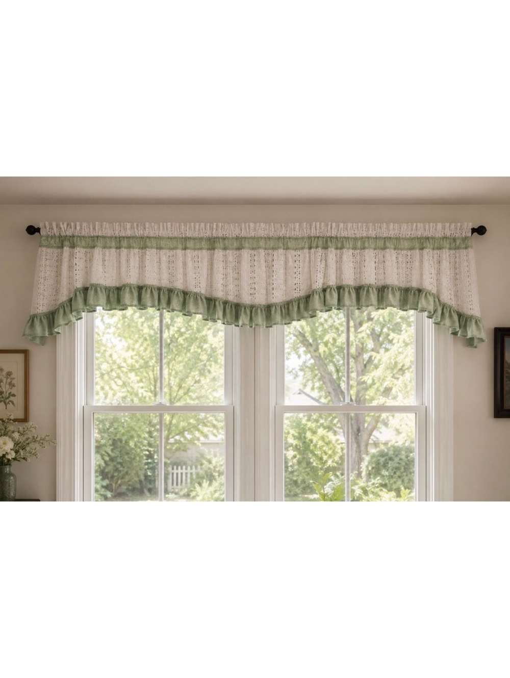 Vintage Green & White Lace Curtain Set